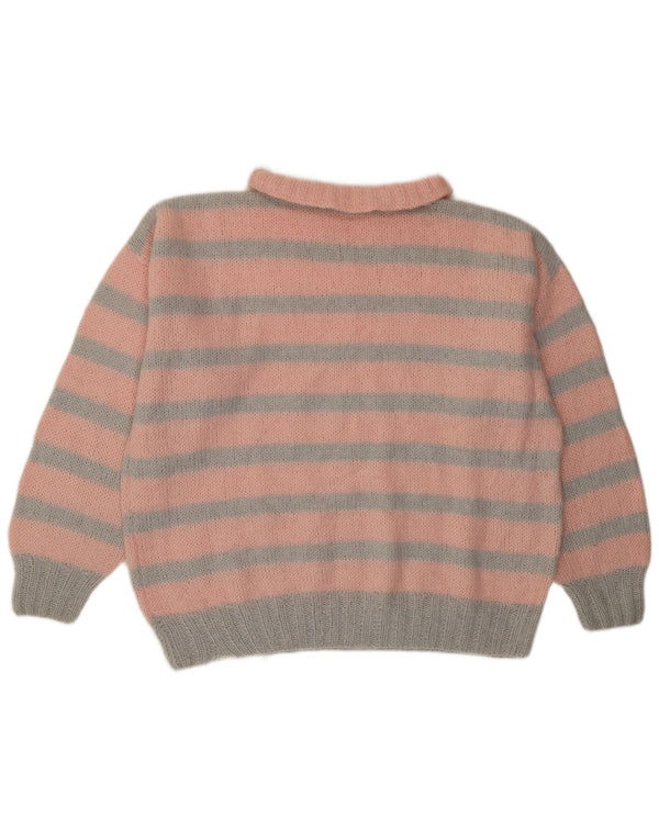 Maglione vintage da donna con collo alto e maglione XL a righe rosa
