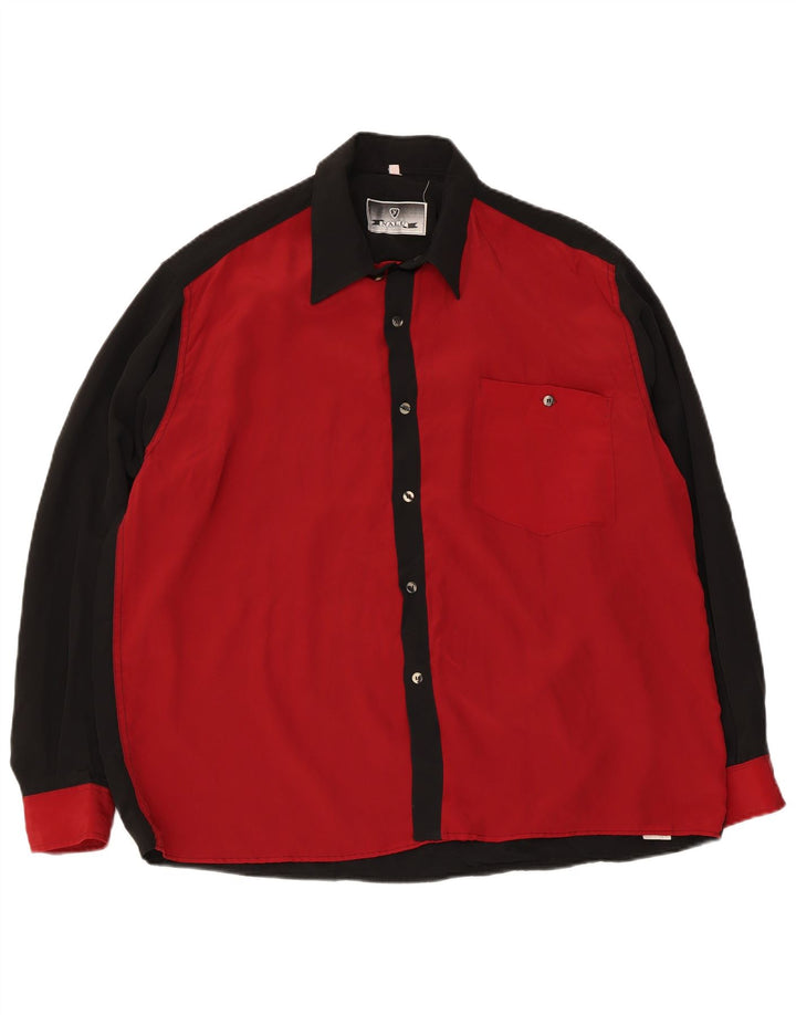Camicia oversize da uomo vintage piccola in poliestere color block nero