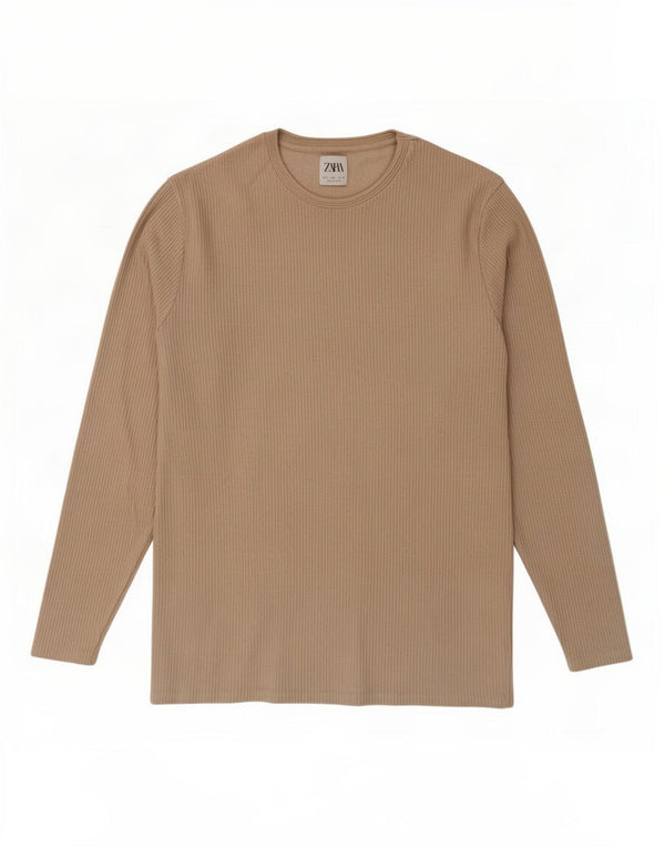 T-shirt standard da uomo Zara a maniche lunghe, grande, in cotone grigio