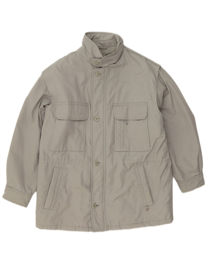 Giacca utilitaria vintage da uomo con cappuccio UK 40 grande grigia