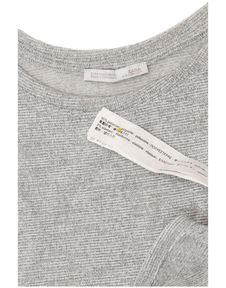 Top Zara da donna a maniche lunghe a maniche lunghe UK 10 piccolo poliestere chiazzato grigio