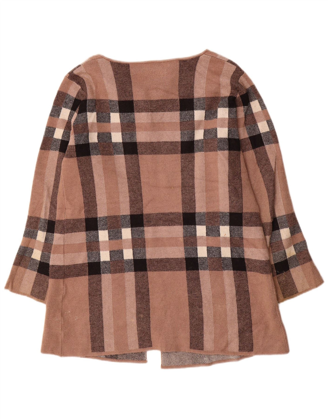 Maglione cardigan da donna Zara UK 16 lana a quadri marroni grandi