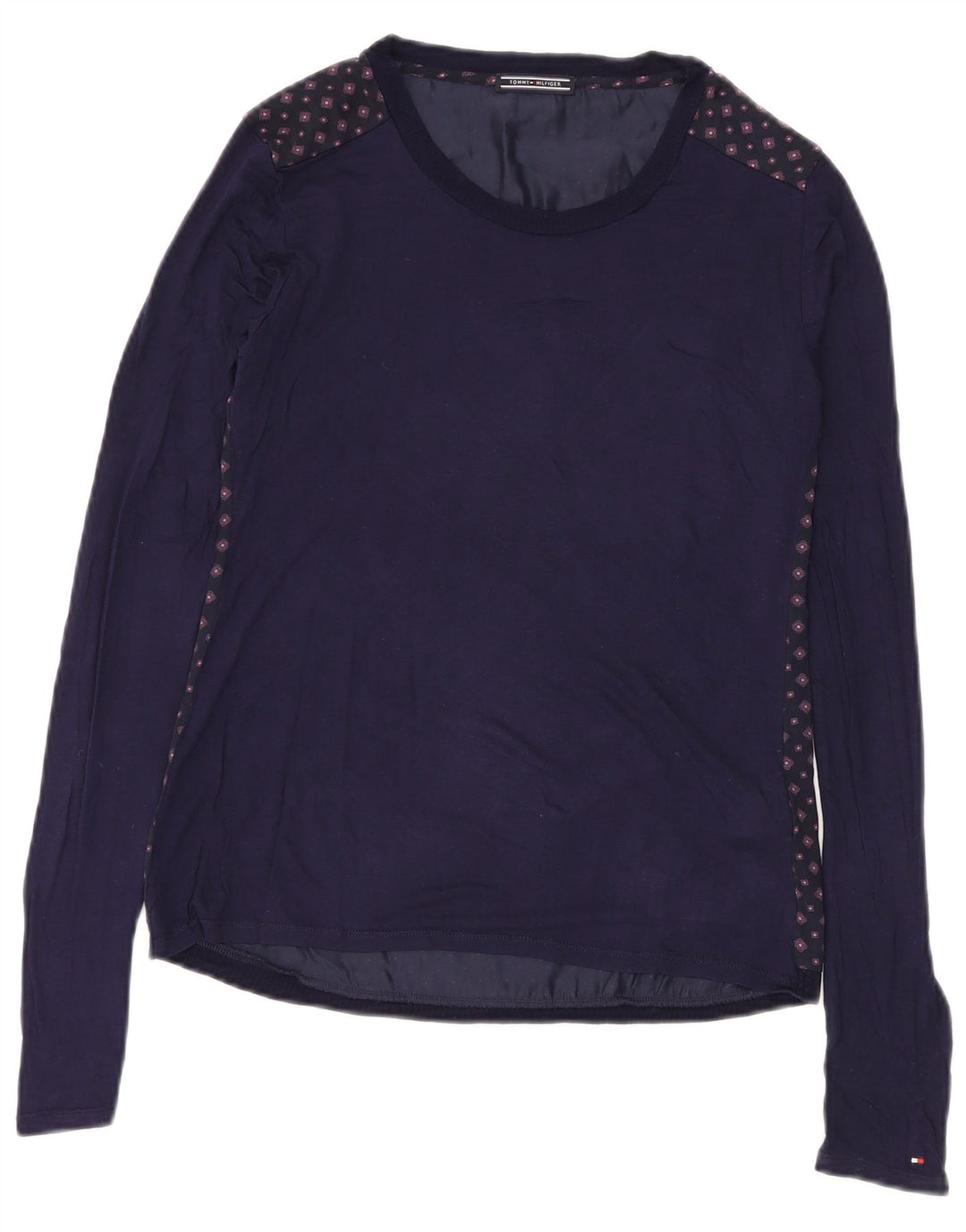 Tommy Hilfiger Top da donna a maniche lunghe UK 12 Medio Blu Navy geometrico