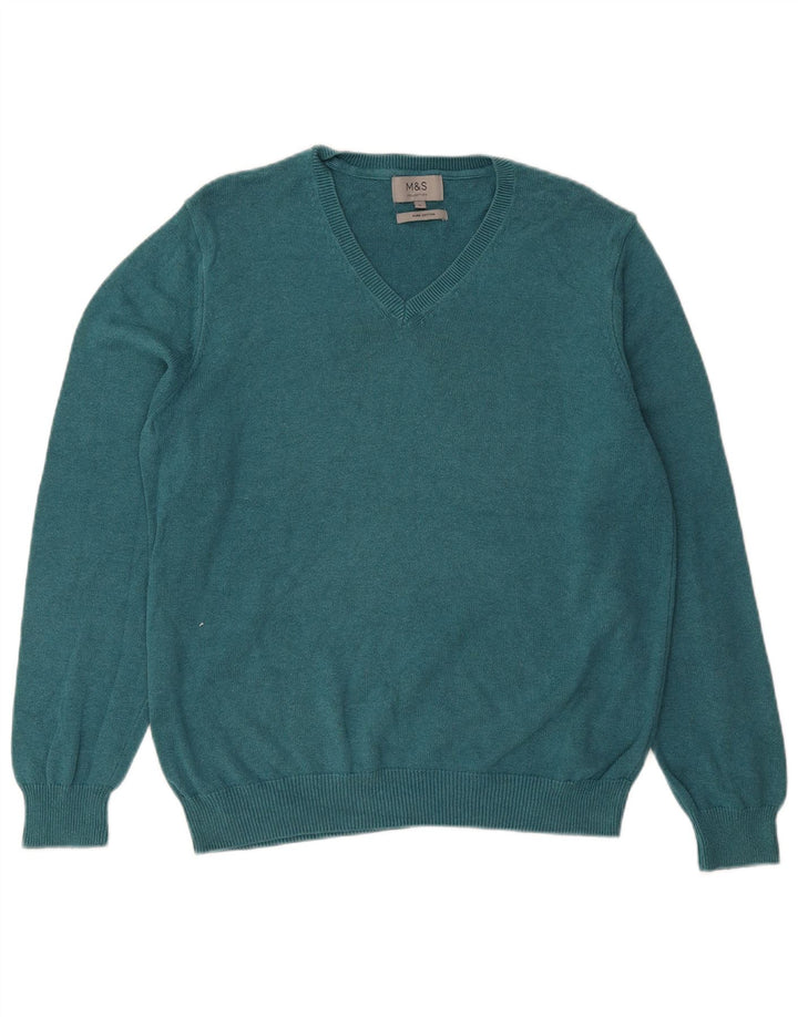 MARKS & SPENCER Maglione da uomo con scollo a V grande cotone blu