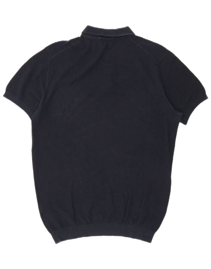 Massimo Dutti Maglione da uomo a maniche corte con collo a polo blu navy medio