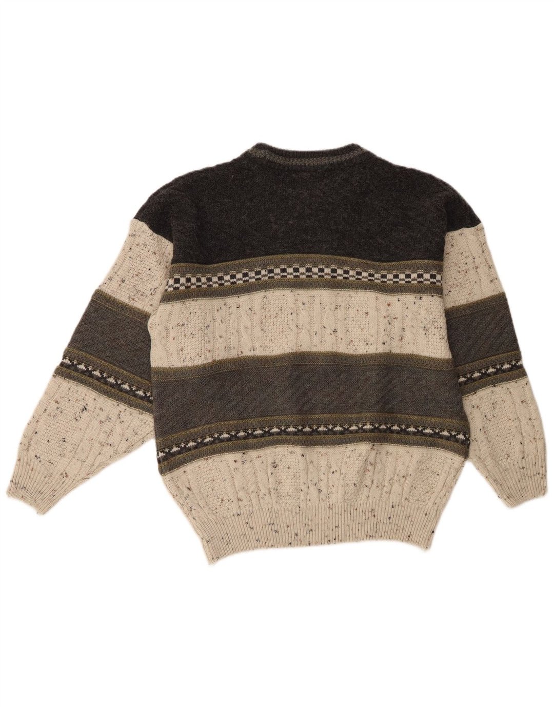 Nuovo maglione girocollo da uomo veloce, maglione grande, acrilico color block beige