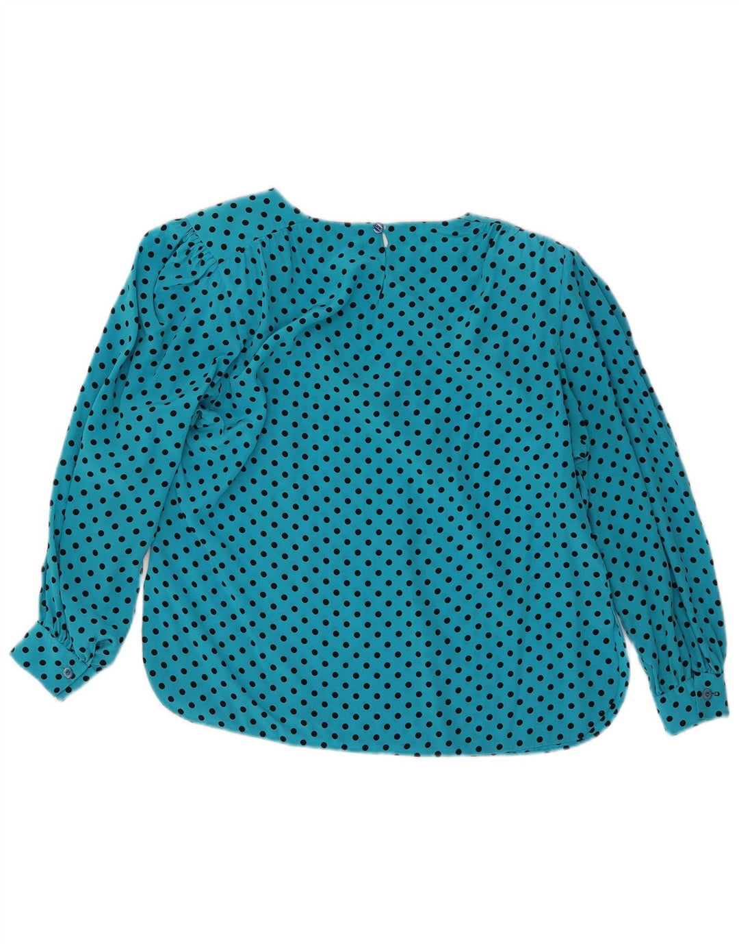 Top camicetta a maniche lunghe da donna vintage UK 16 grande blu maculato