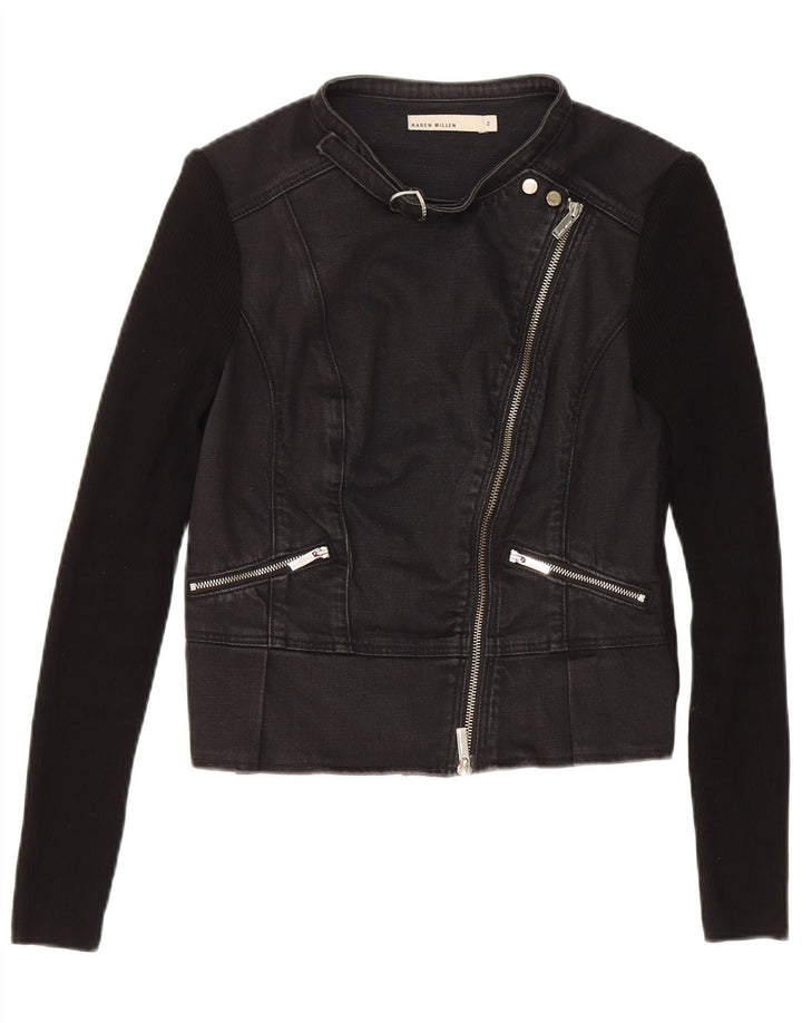 Giacca di jeans da motociclista da donna Karen Millen UK 2 2XS Viscosa nera