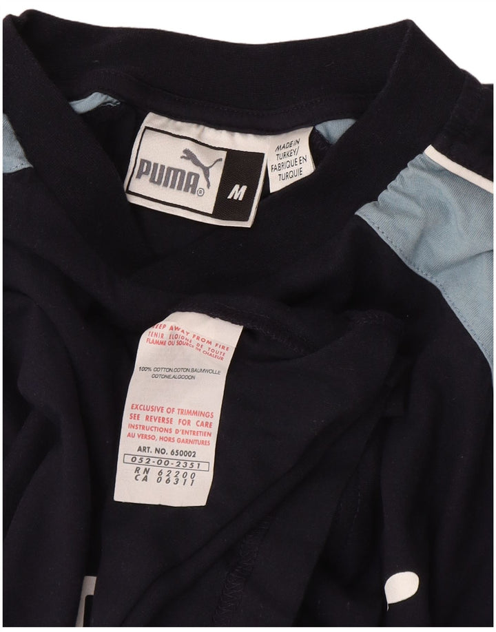 T-shirt grafica da uomo Puma Top in cotone color block medio blu navy