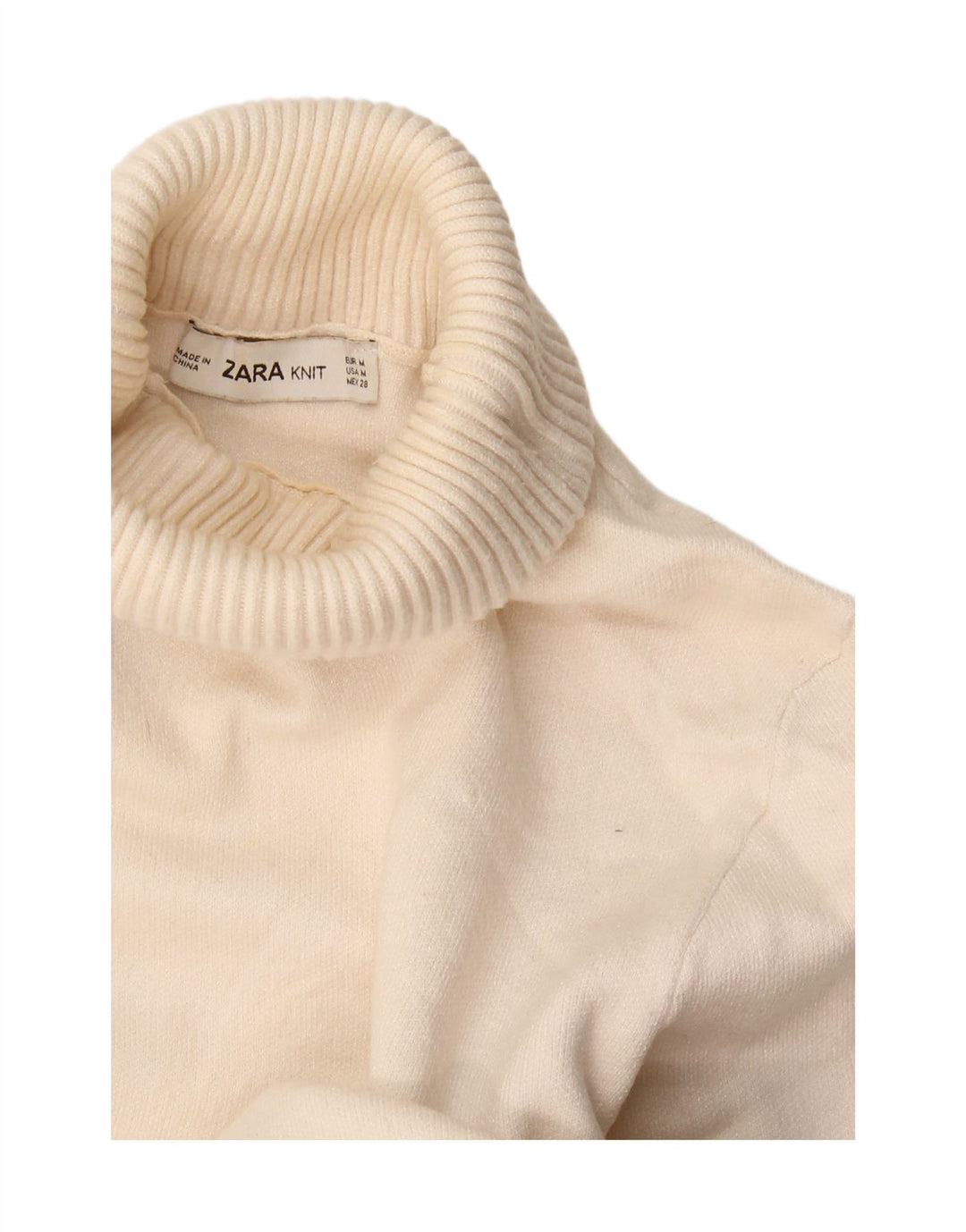 Maglione corto da donna Zara con collo alto, UK 12, blocco colore bianco medio