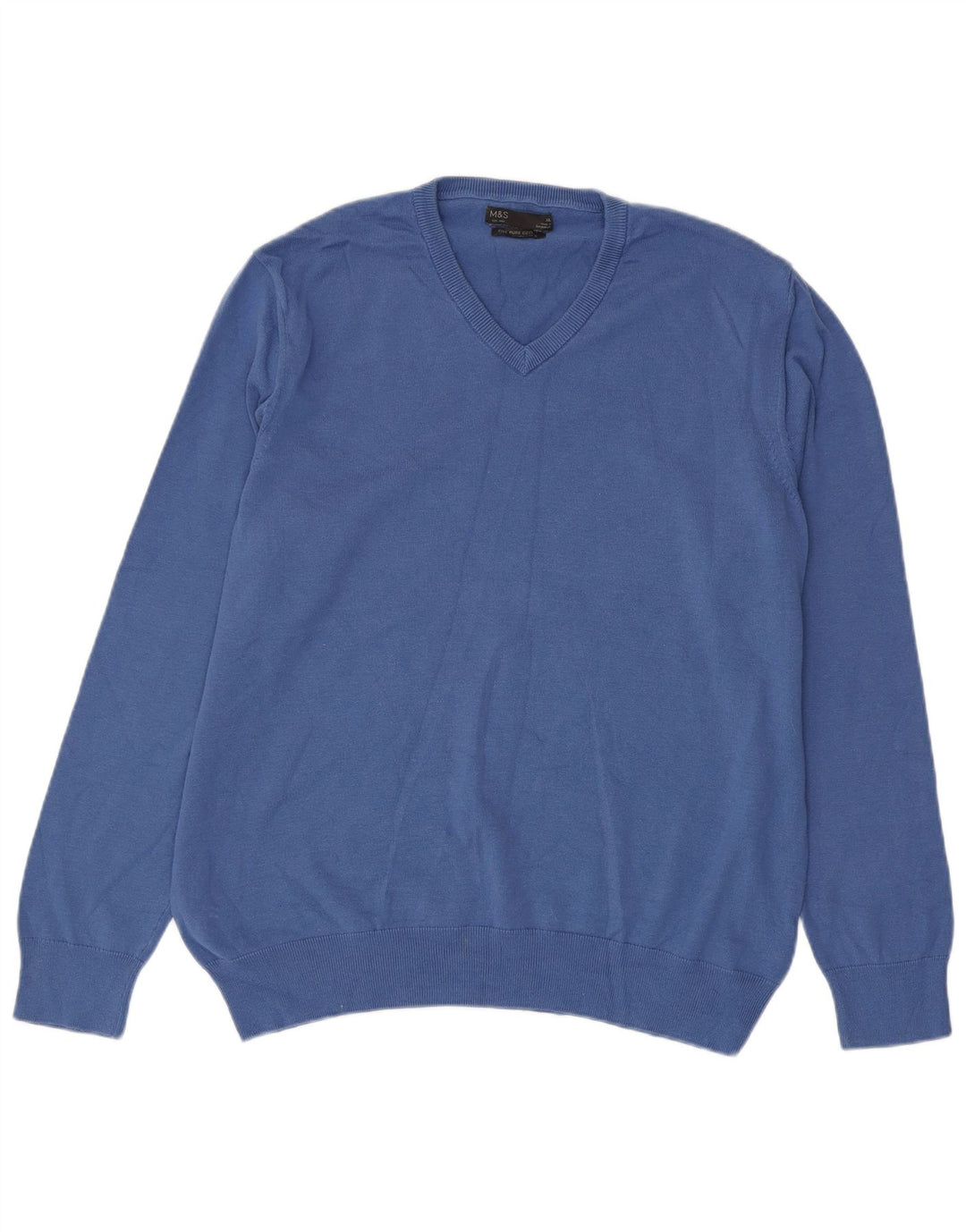 Maglione maglione con scollo a V da uomo Marks & Spencer XL blu cotone classico