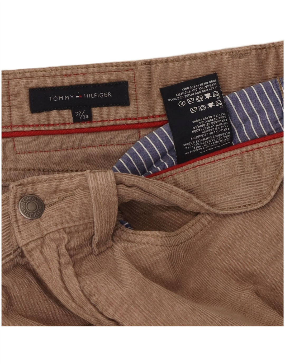 TOMMY HILFIGER Pantaloni dritti da uomo in velluto a coste W32 L34 Cotone Beige