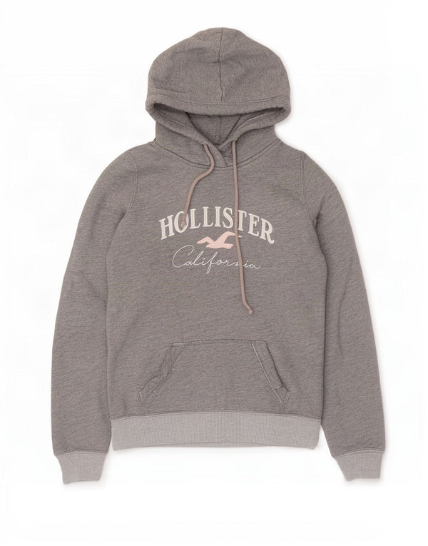 Felpa con cappuccio grafica Hollister da donna UK 6 XS cotone grigio