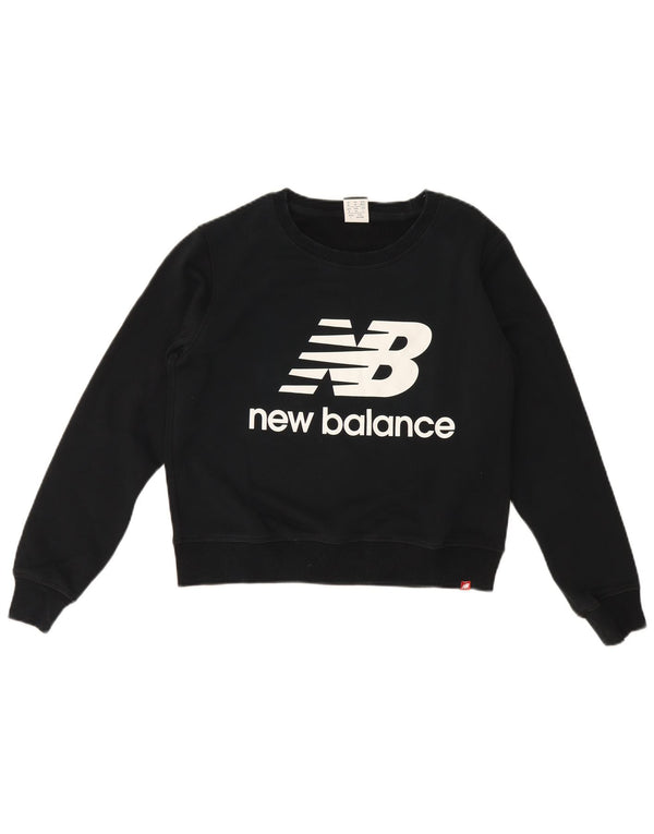 New Balance Womens Graphic Crop Sweatshirt Jumper UK 14 Medium Black Cotton