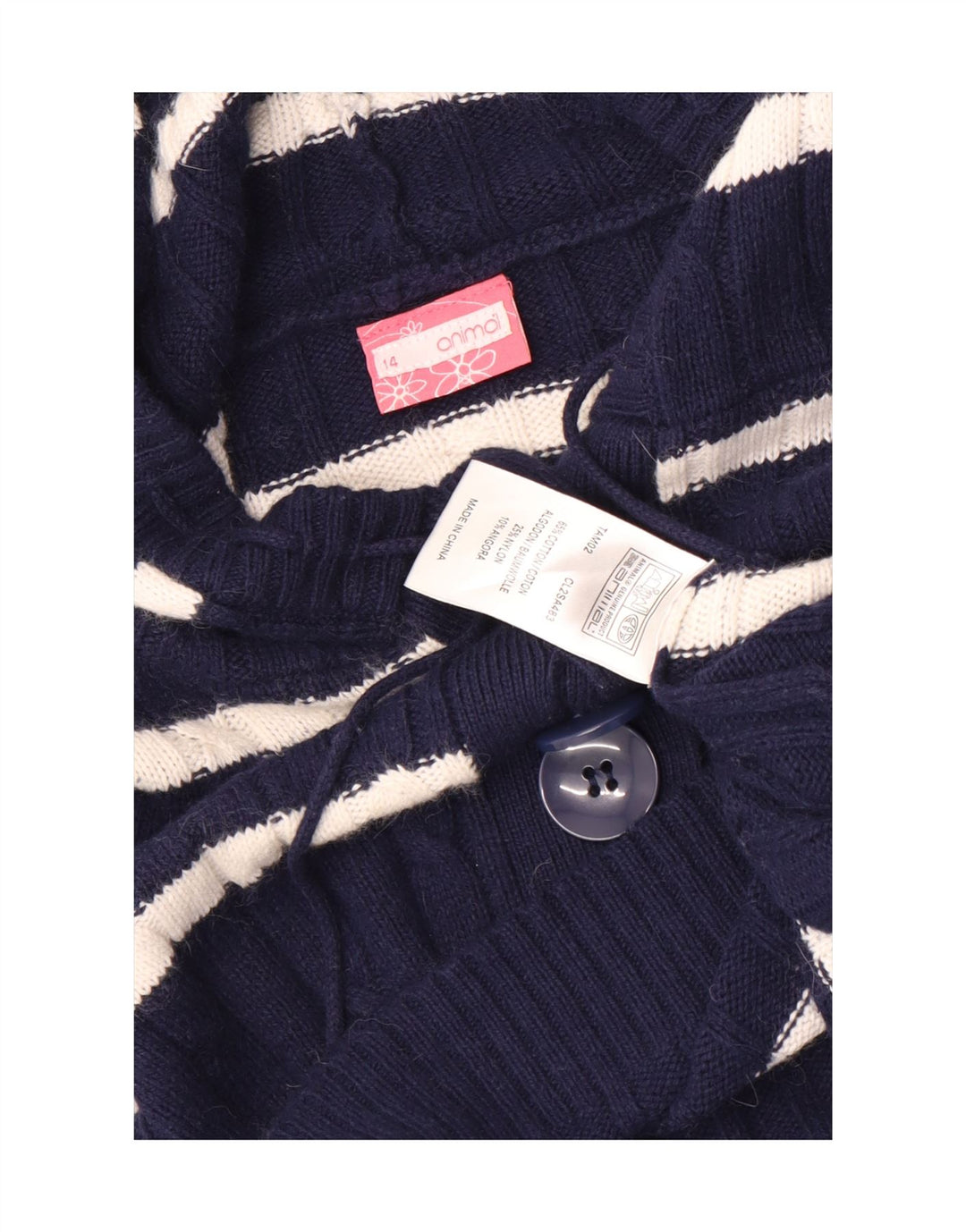 Maglione da donna con collo a bottoni Animal UK 14 Medio a righe blu navy
