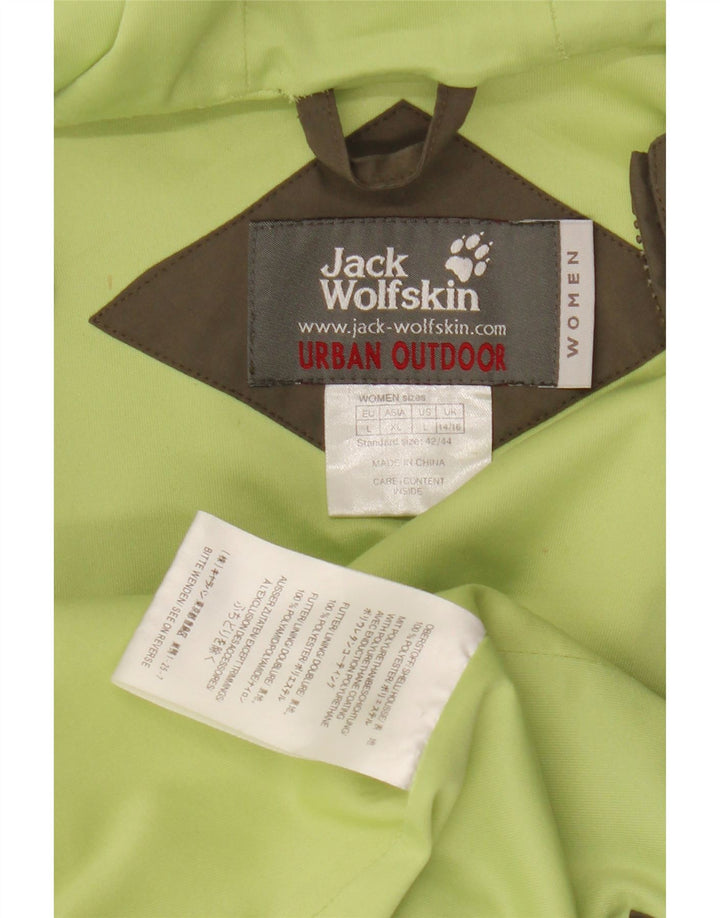 Giacca antipioggia con cappuccio da donna Jack Wolfskin UK 14/16 grande poliestere kaki