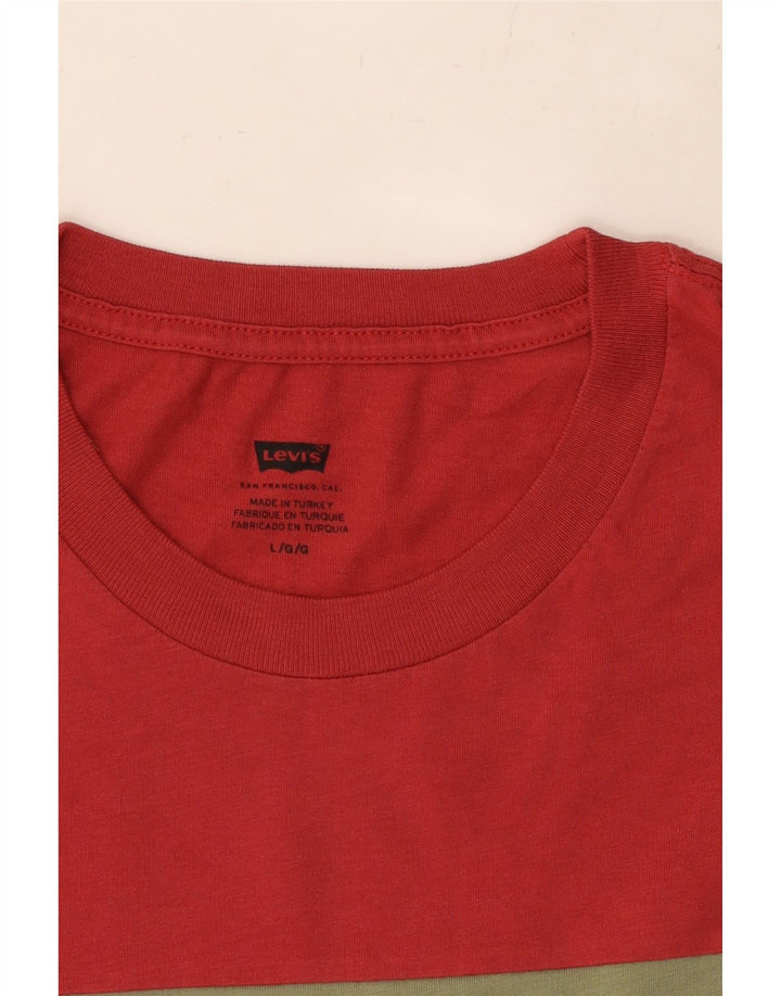 LEVI'S Mens Graphic T-Shirt Top Large Red Colourblock