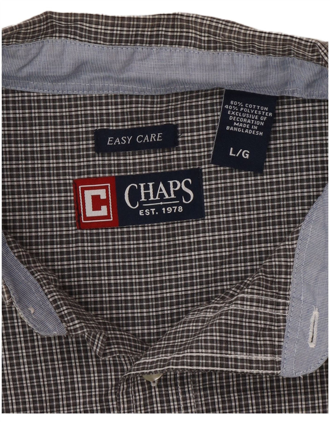 Chaps - Camicia a maniche corte da uomo Easy Care, in cotone a quadri grigi grandi
