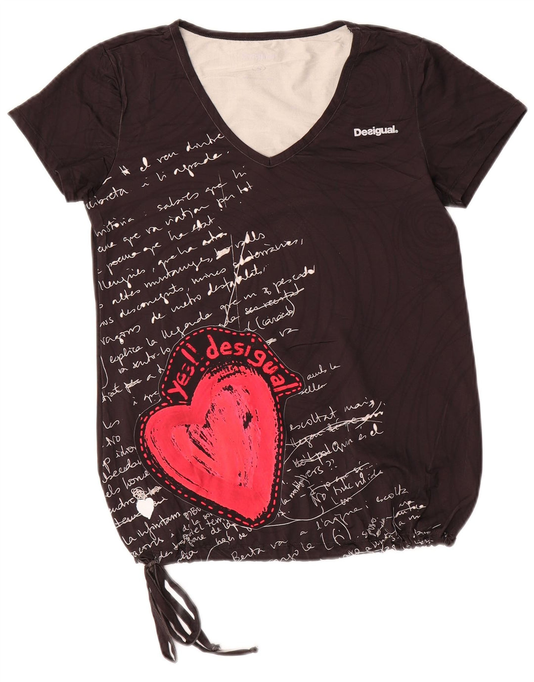 Desigual T-shirt grafica da donna Top UK 10 Small Nero Poliammide