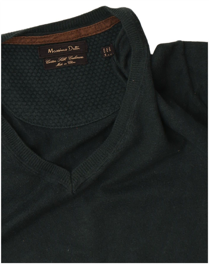 Massimo Dutti Maglione da uomo con scollo a V piccolo in cotone verde