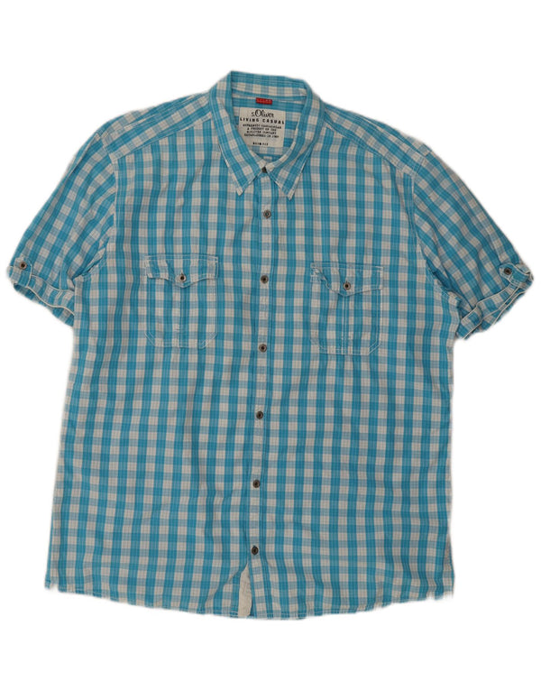 Camicia slim fit da uomo a maniche corte S.Oliver 2XL in cotone a quadri blu