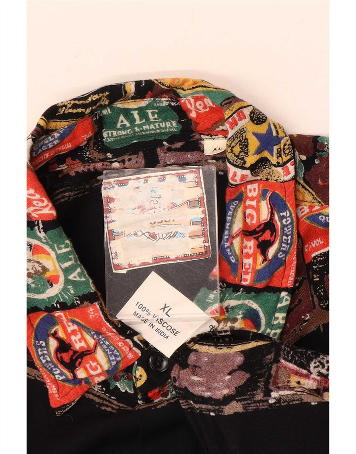 Camicia vintage da uomo con motivo astratto XL in viscosa multicolore