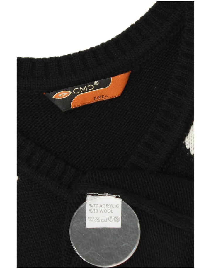 Canotta vintage da uomo, canotta grande nera a rombi/acrilico con diamanti