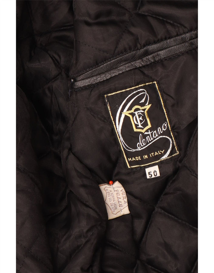 Giacca in pelle vintage da uomo IT 50 grande in pelle nera