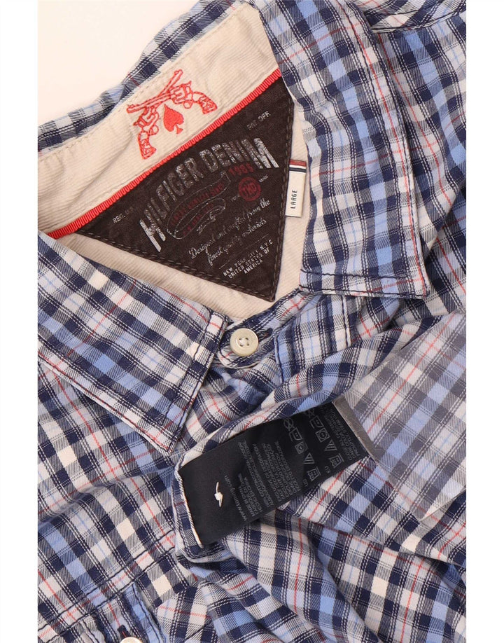 Tommy Hilfiger Camicia da uomo in flanella di cotone a quadretti blu grande