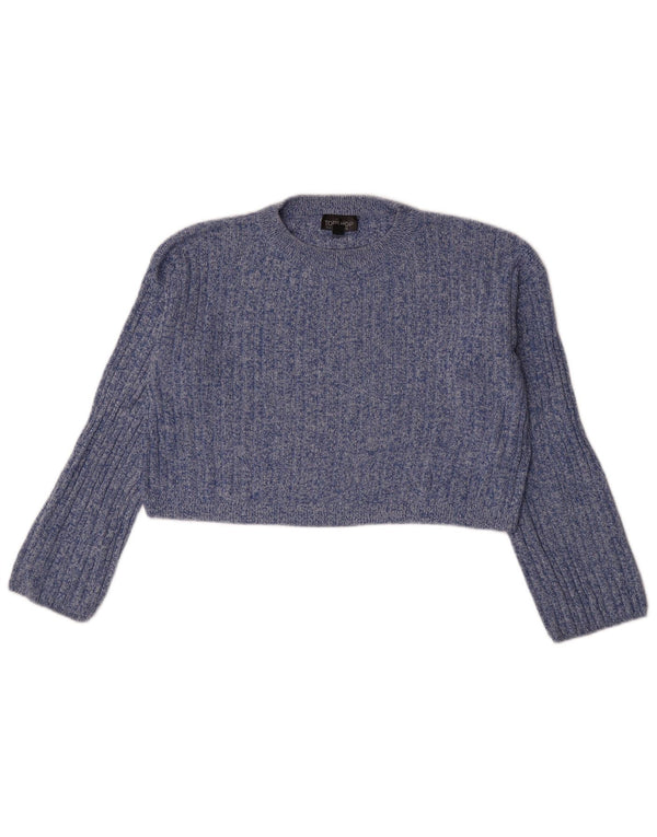 Maglione maglione girocollo corto da donna Topshop UK 10 piccolo blu screziato