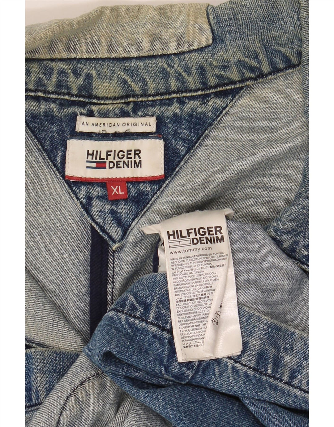 Giacca in denim invecchiato da donna Tommy Hilfiger UK 18 XL Patchwork blu