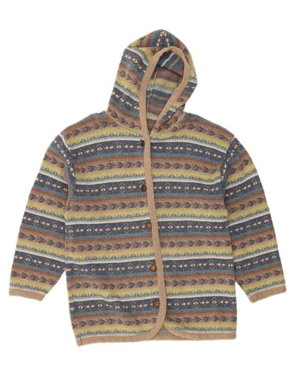 Maglione cardigan con cappuccio da donna vintage UK 18 XL a righe multicolori