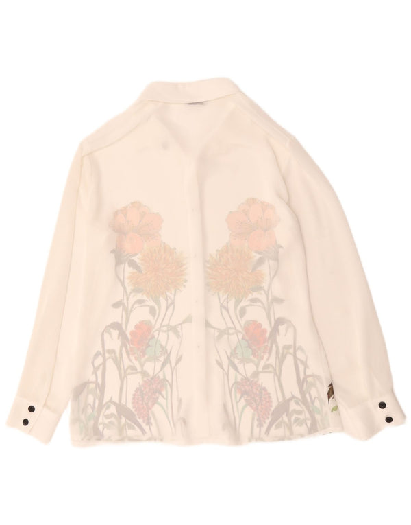 Camicetta camicia vintage da donna UK 14 grande floreale bianco