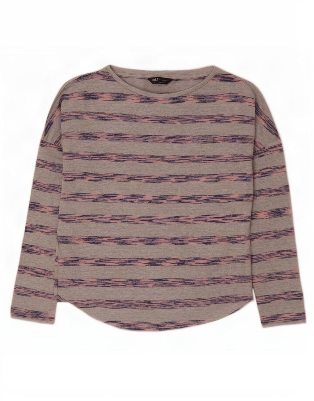 Marks & Spencer Top da donna a maniche lunghe UK 10 Small in viscosa a righe grigie