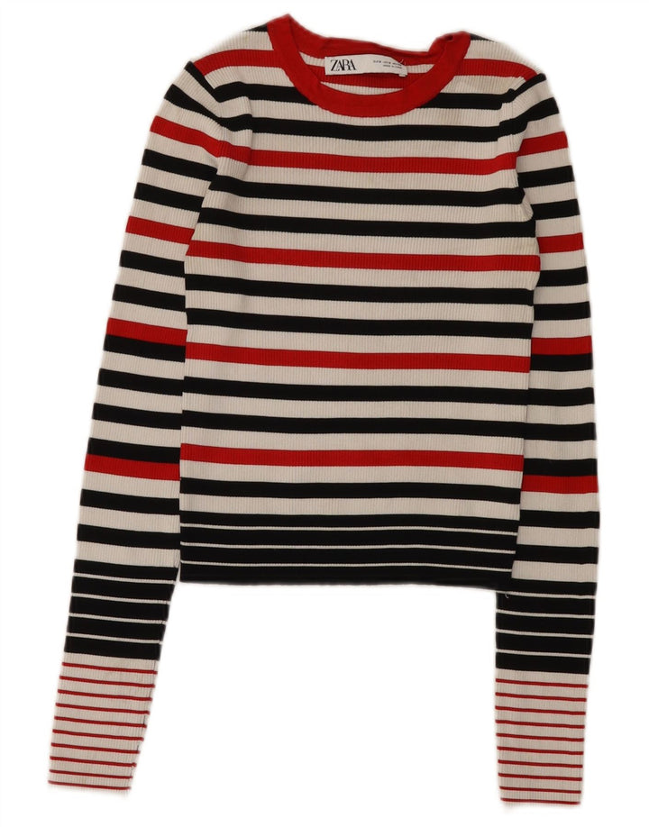 Top corto da donna Zara a maniche lunghe UK 8 piccolo in viscosa a righe multicolore