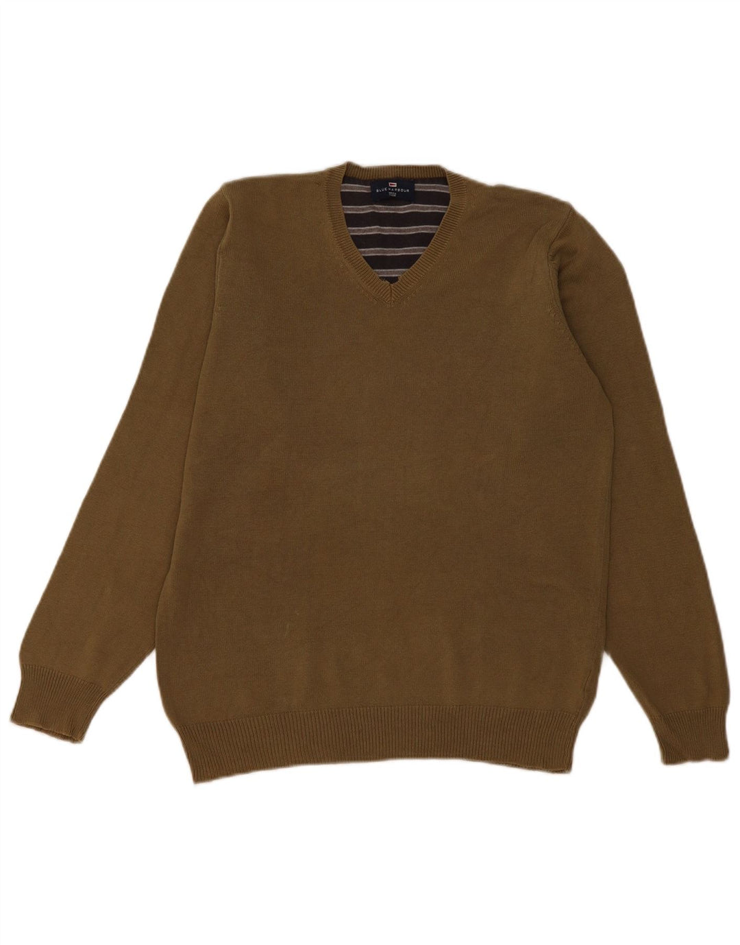 Maglione da uomo Marks & Spencer con scollo a V blu Harbour piccolo cotone kaki