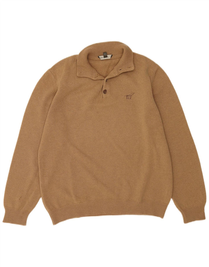 Maglione da uomo Henry Cottons con collo a bottoni in lana beige medio
