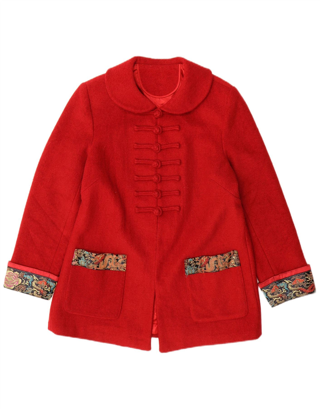 Soprabito vintage da donna UK 14 medio rosso Paisley