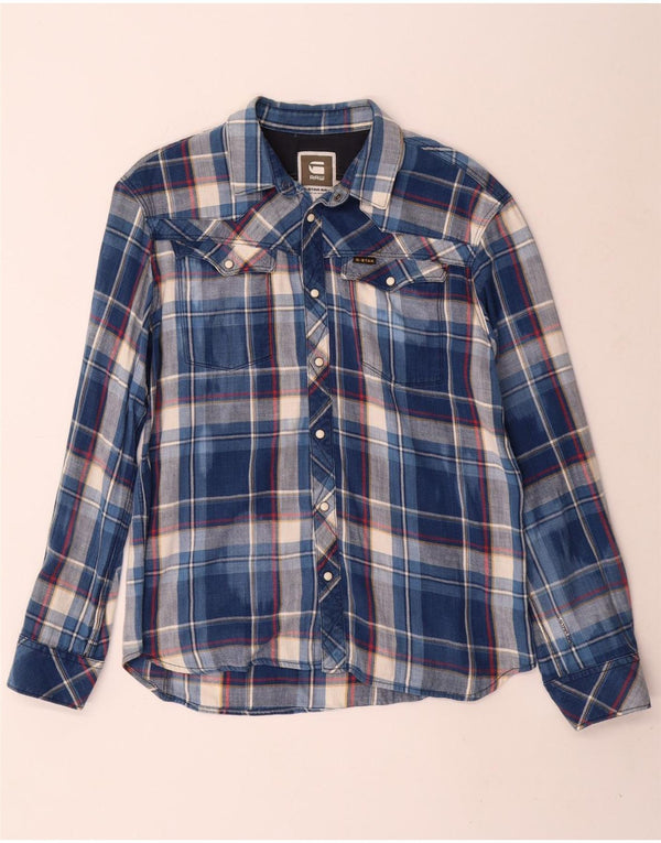 Camicia in flanella da uomo G-Star XL in cotone scozzese blu
