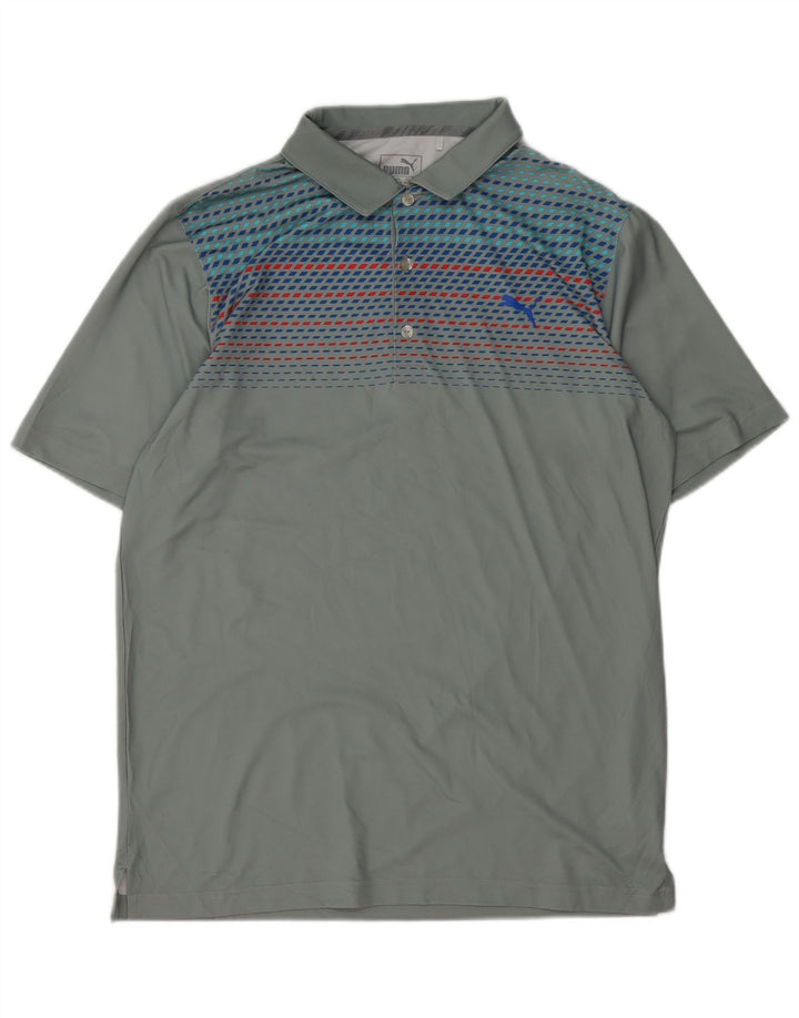 Polo PUMA da uomo in poliestere geometrico grigio medio