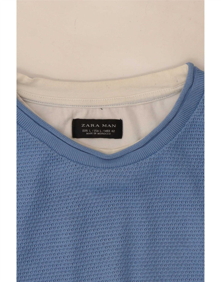 Maglione maglione girocollo da uomo Zara grande blu