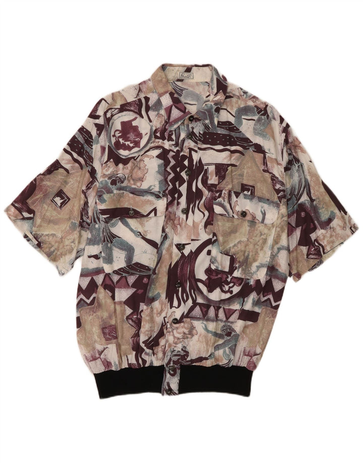 Camicia a maniche corte vintage da uomo con motivo astratto, colore medio, multicolore