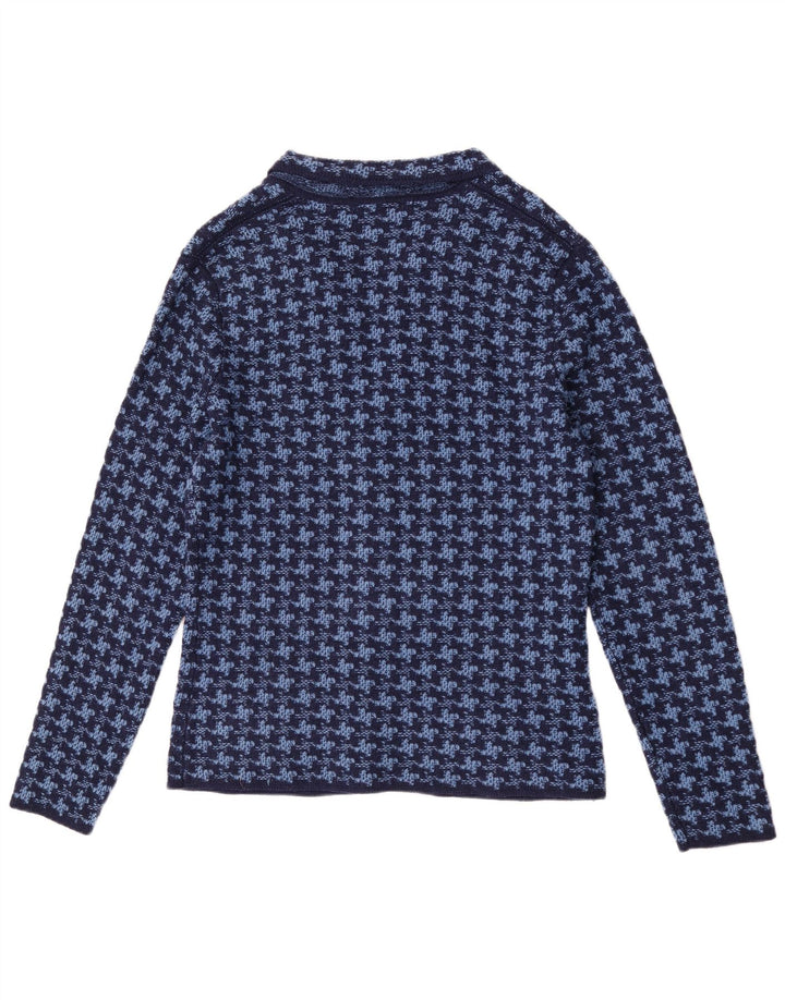Maglione cardigan vintage da uomo IT 50 in lana pied de poule blu medio