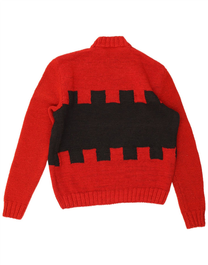 Maglione da uomo vintage con collo alto e maglione grande rosso geometrico