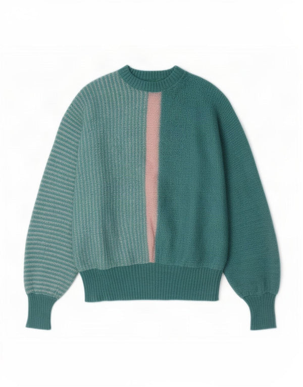 Maglione maglione girocollo da donna vintage UK 18 XL color block turchese