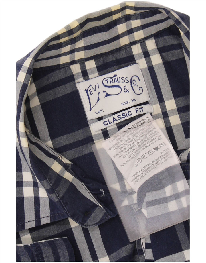 LEVI'S Camicia da uomo a maniche corte dal taglio classico XL in cotone a quadri blu navy