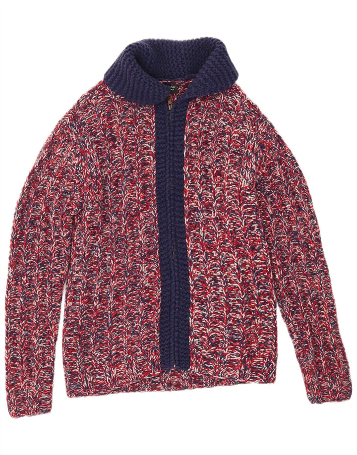 Maglione cardigan vintage da uomo piccolo in lana screziata rossa