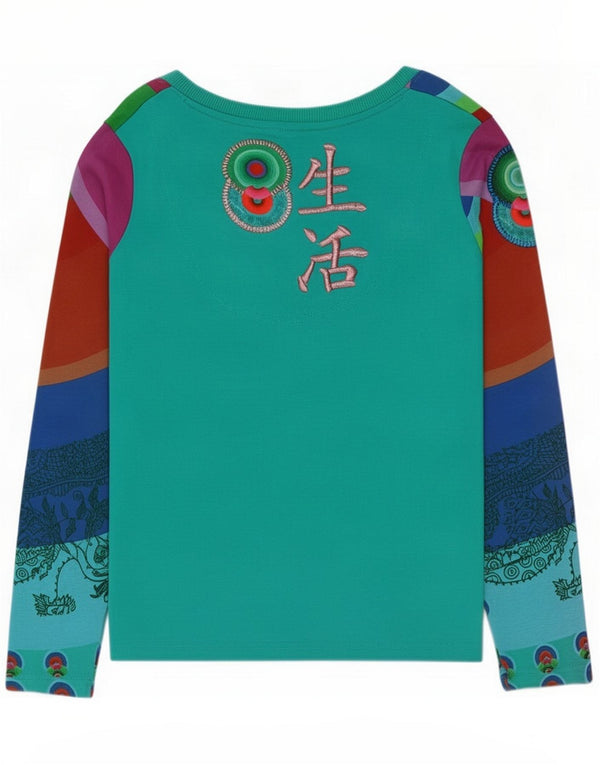 Desigual Donna Graphic Top Manica Lunga UK 14 Grande Paisley Multicolore