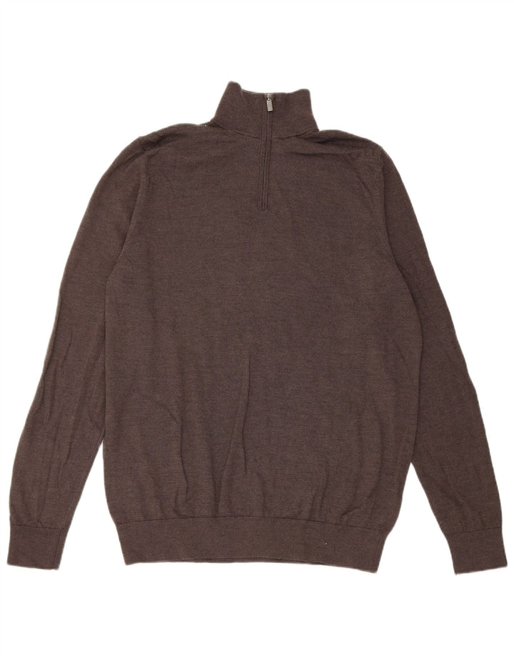 Marks & Spencer Maglione da uomo con collo con zip autografo grande marrone