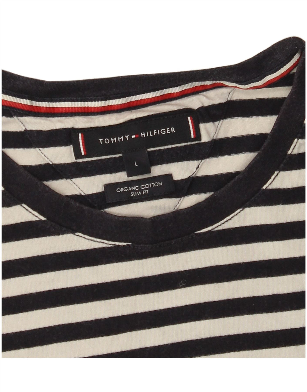 TOMMY HILFIGER T-shirt slim fit da donna UK 14 Large Black Striped